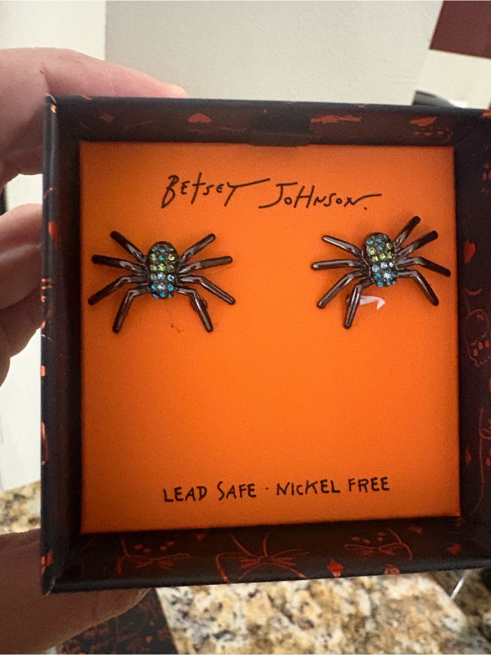 Betsey Johnson Iridescent rhinestone Spider Stud Earrings